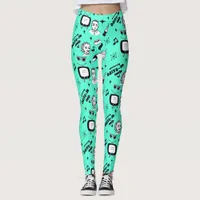 Black and White Retro Pop Art Style Nostalgic Leggings