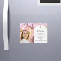 Pink florals photo arch girl Confirmation Magnetic Invitation