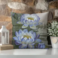 Ellis Rowan Blue Cloud Water Lily Vintage Flowers Throw Pillow