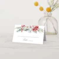 Elegant Christmas Floral Winter Wedding Place Card
