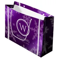 Festive Purple Foil Snowflakes Monogram Name Large Gift Bag
