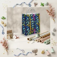 Festive Blue Gold Swirl Ribbon Star Small Gift Bag