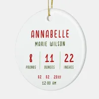 New Baby Personalized Photo Baby Info Christmas Ceramic Ornament