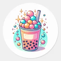 Pink and Blue Bubble Tea   Classic Round Sticker