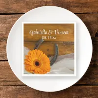 Orange Daisy and Horseshoe Country Western Wedding Napkins