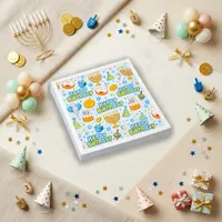 Cute Blue Kawaii Hanukkah Birthday Pattern Napkins