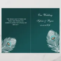 Elegant teal peacock folded Wedding program