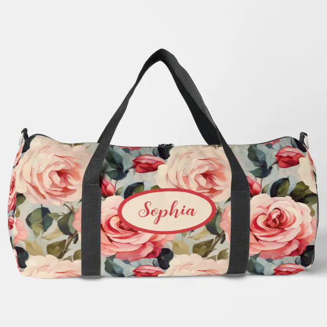 Pink And Red Roses Floral Pattern Duffle Bag