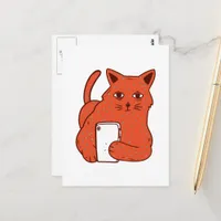 Adorable Fantasy Cat With a Cellphone Postcard