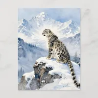 A Snow Leopard on a Snowy Mountain Peak Postcard