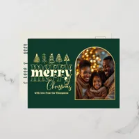 Midnight Pine & Cream White Christmas Photo Foil Holiday Postcard