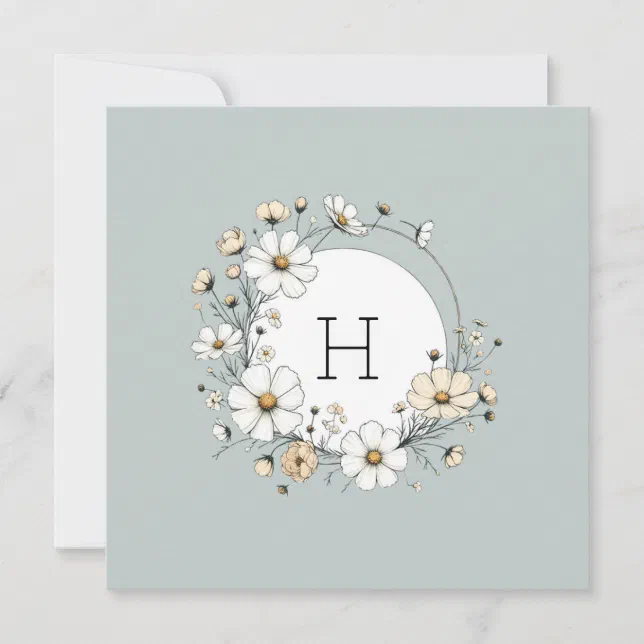 Sage Green Monogram Boho Flowers Personalized  Thank You Card