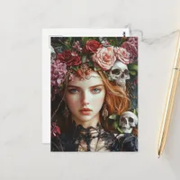 Persephone Roses and Skulls Postcard