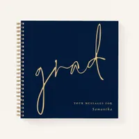 Grad Gold Script Navy Graduation Guest Book
