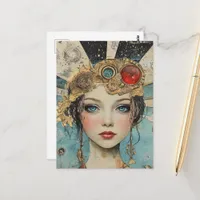 Cute Woman Mixed Media Collage Postcard