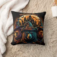 Halloween bears in hats celebrate! throw pillow