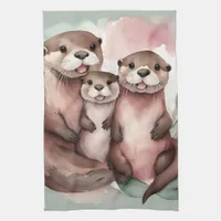 Watercolor Otter Family Kitchen Towel