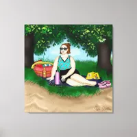 Hand drawn Art | Woman Relaxing at Beach Canvas Print