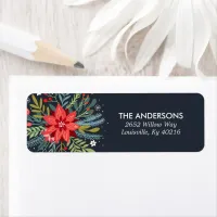 Poinsettia Floral Christmas Return Address Label