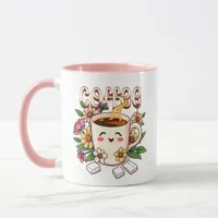 Cute Kawaii Coffee and Flowers Mug