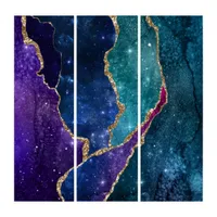 Blue Purple Aqua Gold Veins Agate Triptych