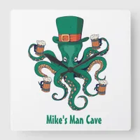 Funny Beer Octopus Your First Name Man Cave Square Wall Clock