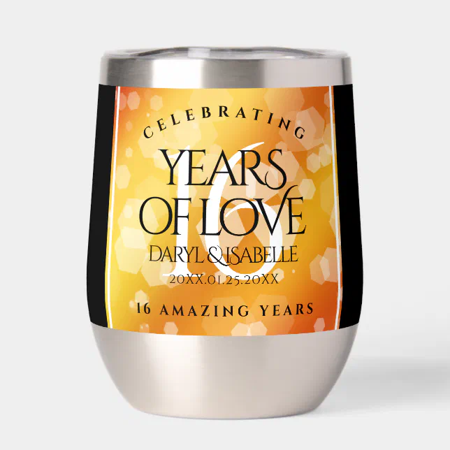 Elegant 16th Golden Topaz Wedding Anniversary Thermal Wine Tumbler