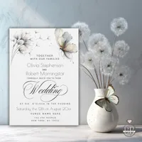 Elegant Butterfly and Dandelion Puff Pastels Ink  Invitation
