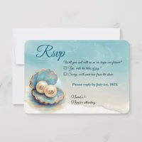 Beach Wedding Pearls Shell Elegant Ocean Theme  RSVP Card