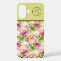 Pastel Flowers Alcohol Ink Illustration Monogram iPhone 16 Case