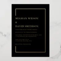 Simple Minimalist Black Modern Wedding  Foil Invitation