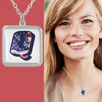American Flag Monogram Letter Q Silver Plated Necklace
