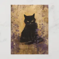 Black Cat Purple Paint Vintage Postcard