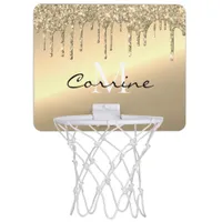 Monogram 14k Brass Gold Metallic Dripping Glitter Mini Basketball Hoop