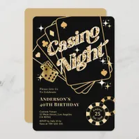 Glitter Black & Gold Sparkling Vegas Casino Night Invitation