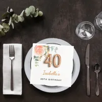 40th birthday floral rose gold eucalyptus monogram napkins