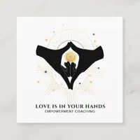 *~* Hands Heart Black Gold Sun Cosmic Energy Square Business Card