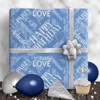 Birthday Word Cloud Grandma Blue ID276 Wrapping Paper