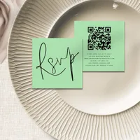 Modern Script QR Code Celadon Green wedding RSVP Enclosure Card