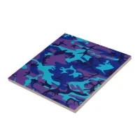 Camouflage Dark Blue & Purple Pattern Ceramic Tile