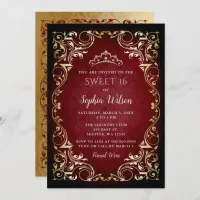 Vintage Red Gold Princess Tiara Sweet 16  Invitation