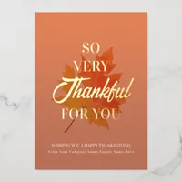 Fall Leaves Burnt Orange Thankful Thanksgiving Foil Holiday Card