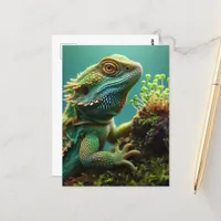 Adorable Lizard and Tiny Plants Postcard