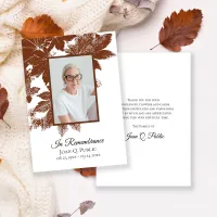 Brown Fall Leaves Funeral Memorial Sympathy Thank You Card