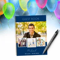 Guest book birthday navy blue photo collage