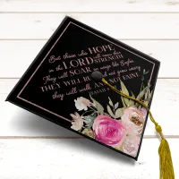 Floral Rose Glitter Bible Verse Christian Graduation Cap Topper