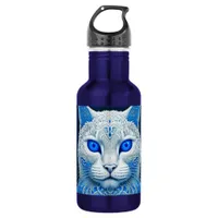 White Mystical Cat Ethereal AI Art Stainless Steel Water Bottle