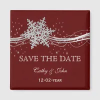 red Silver Snowflakes Winter save the Date Magnet