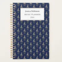 Treble Clef Music Themed Pattern Elegant Navy Blue Planner