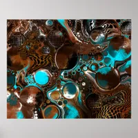 Brown and Blue Marble Bubbles Fluid Art    Poster